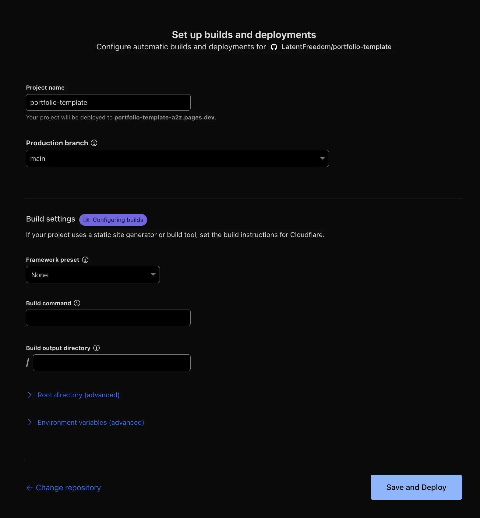 Cloudflare Pages build settings