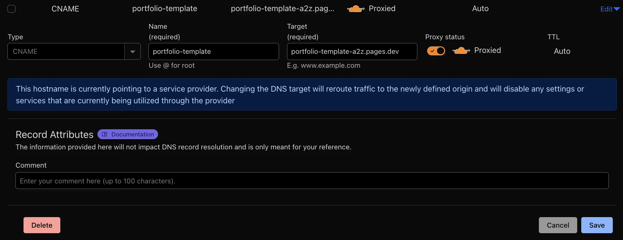 DNS configuration for custom domain