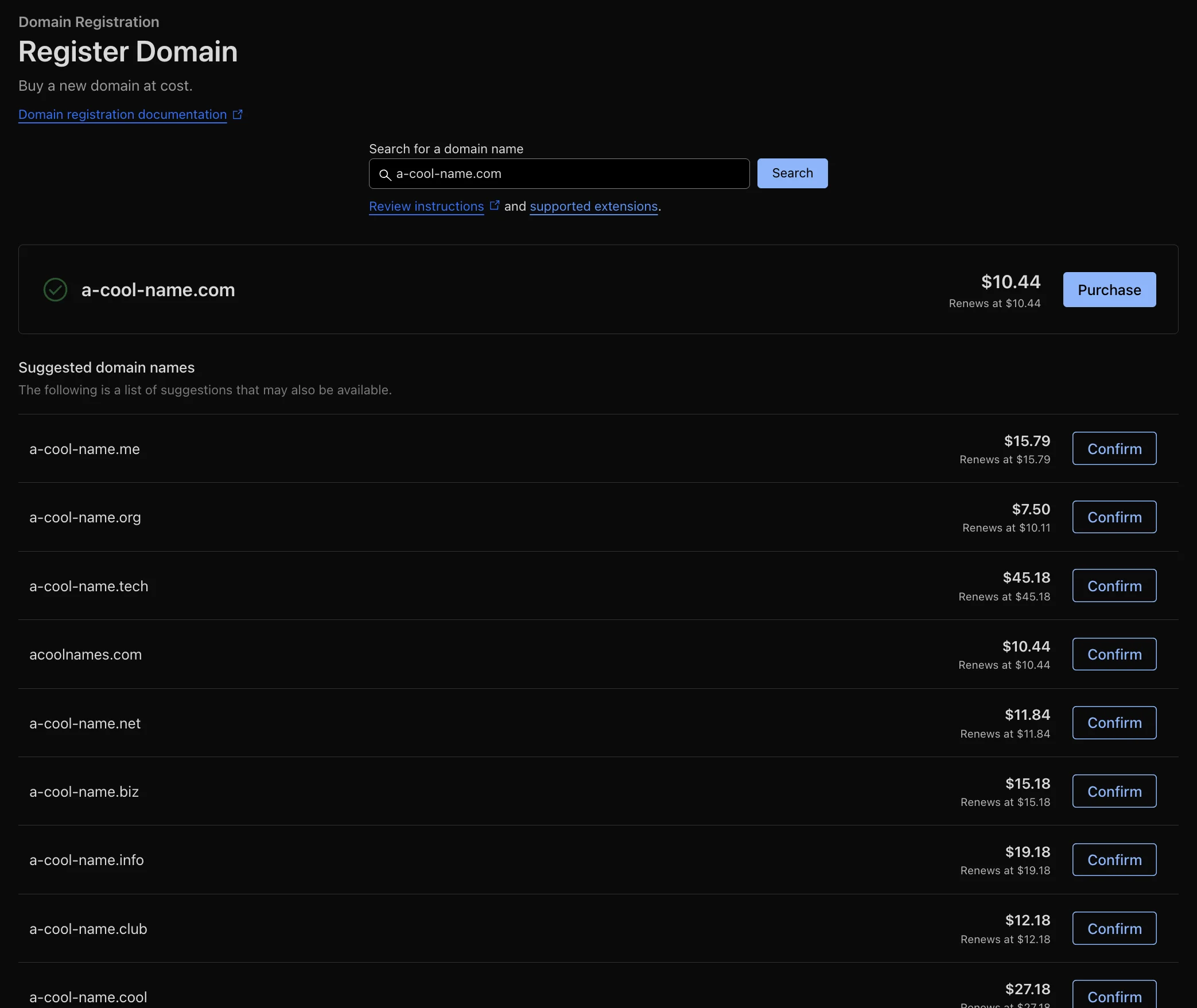 Cloudflare Registrar domain search