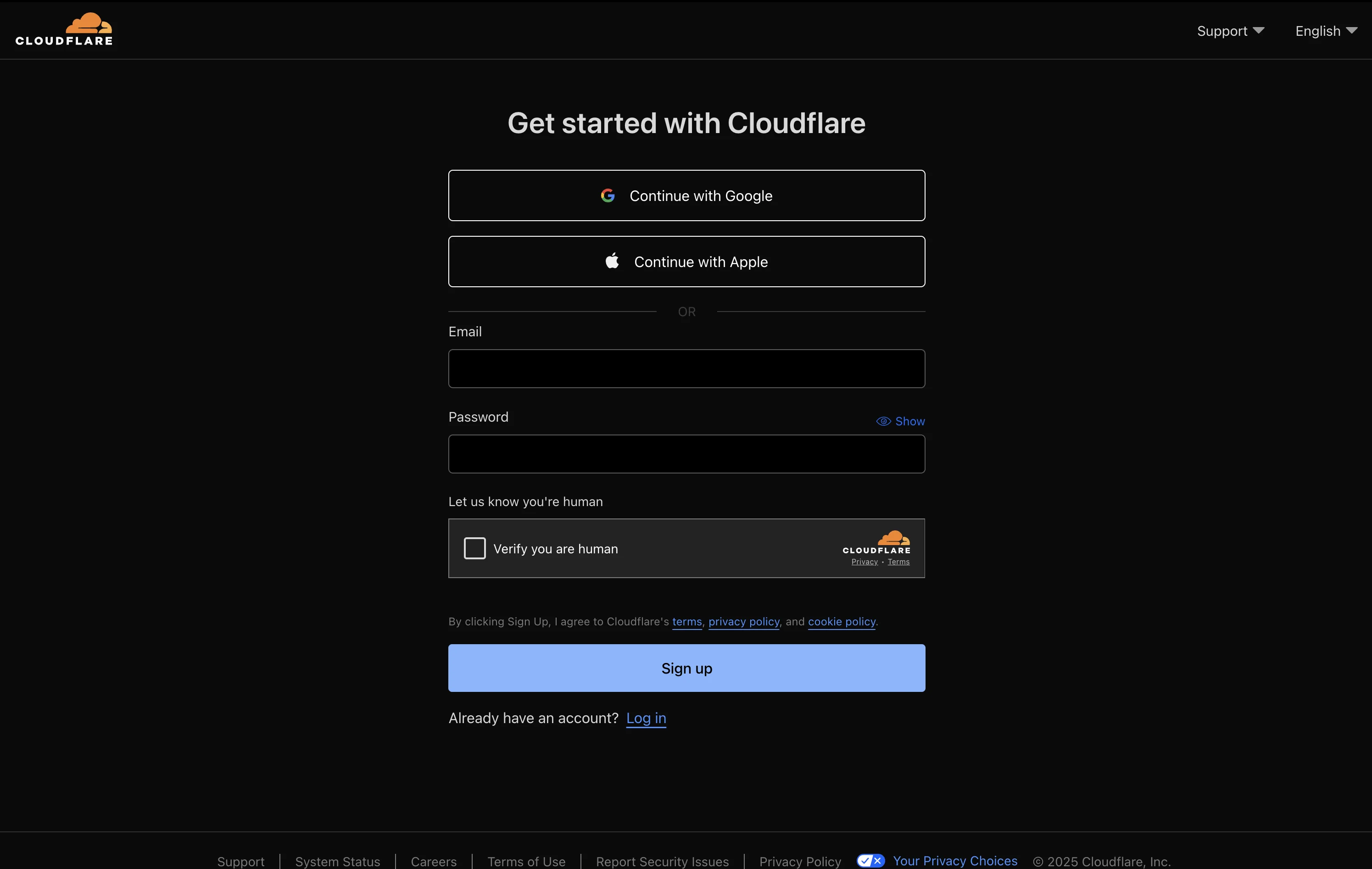 Cloudflare Pages signup page