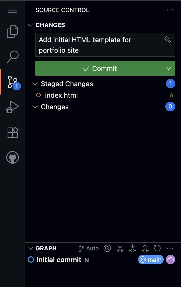 Source Control panel in GitHub Codespaces