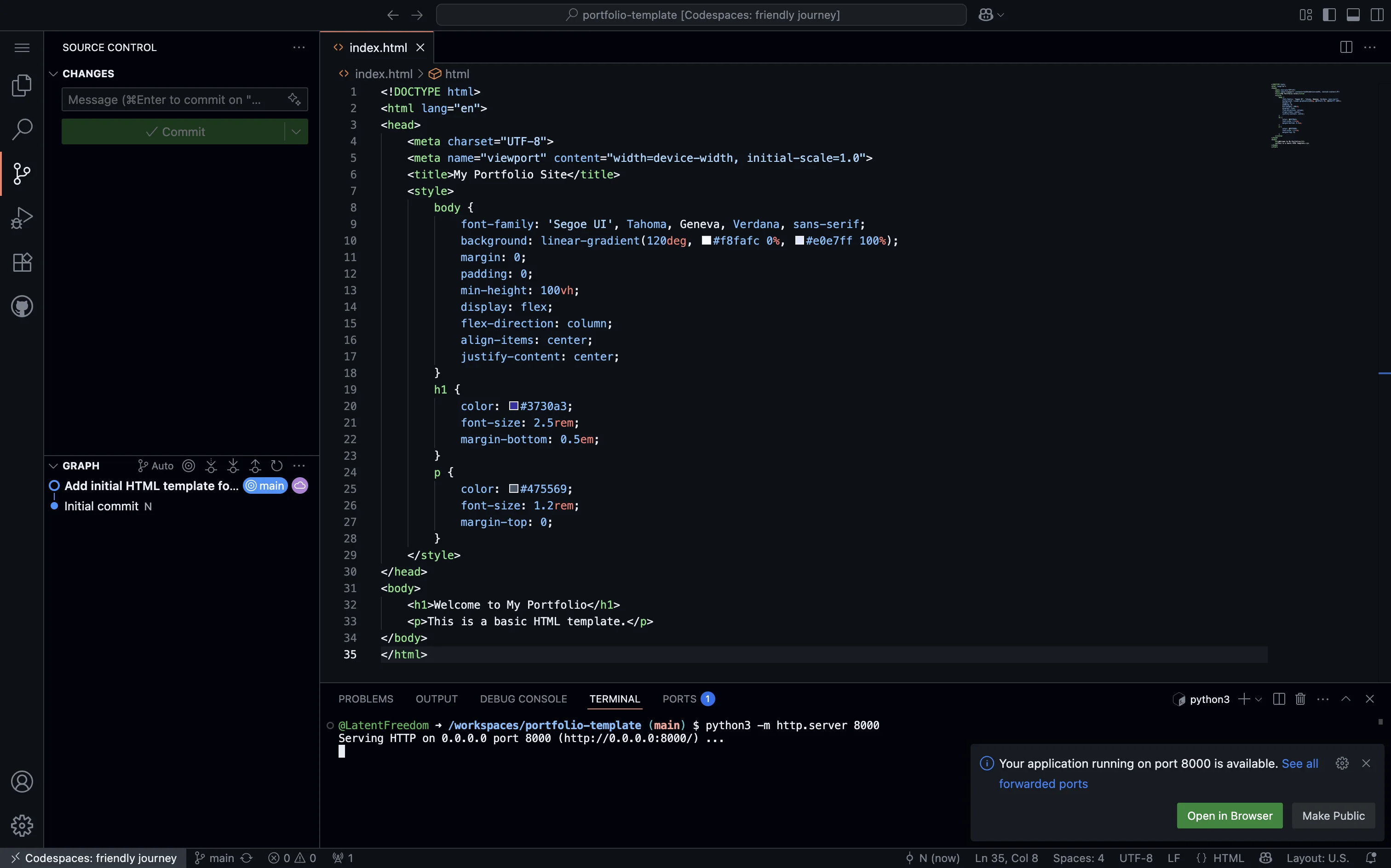 Running Python HTTP server in Codespaces terminal